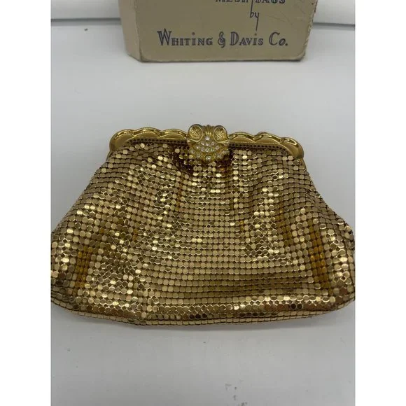 Whiting and Davis Gold Mesh Purse With Original Box & Tag Bags
